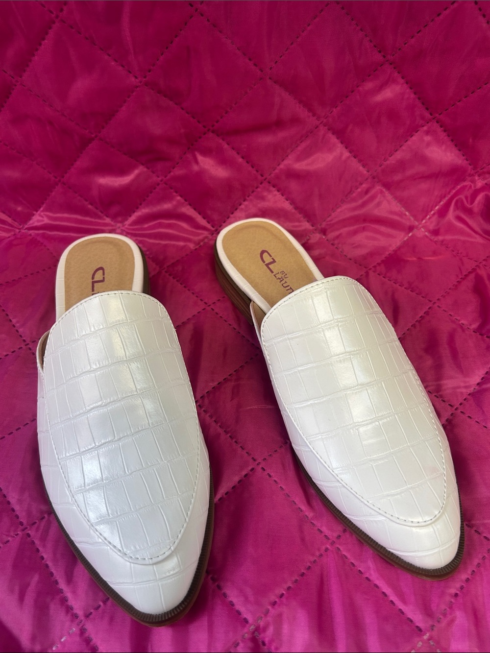 CL by Laundry White Croc-Embossed Slip-On Mules